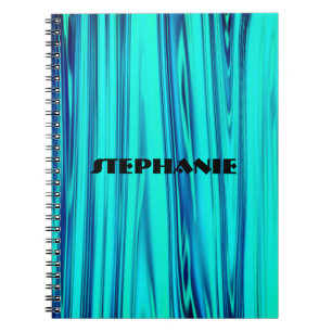Caderno Espiral Padrão de Ombre Verde Azul Azul de Ondas Abstrato