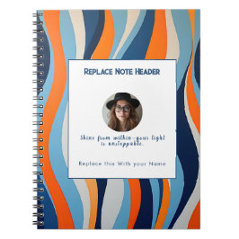 Caderno Espiral Padrão de Onda Azul e Laranja Personalizado 