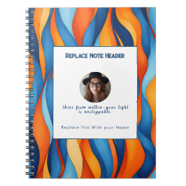 Caderno Espiral Padrão de Onda Azul e Laranja Personalizado 
