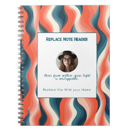 Caderno Espiral Padrão de Onda Azul e Laranja Personalizado 