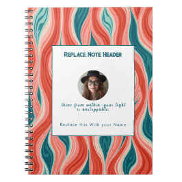 Caderno Espiral Padrão de Onda Azul e Vermelho Personalizado 