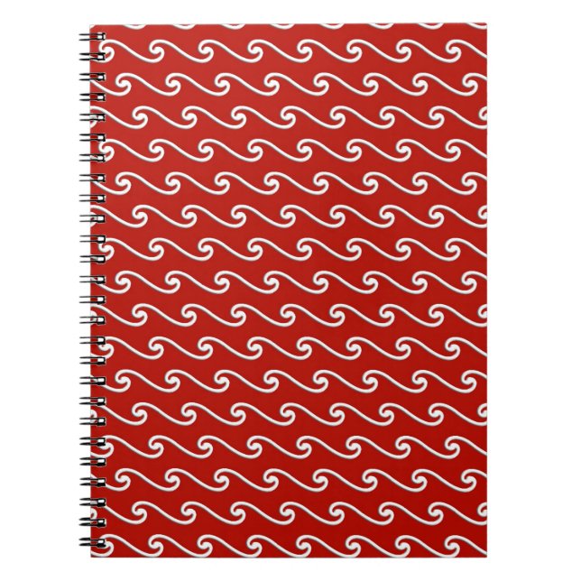 Caderno Espiral Padrão de onda chinês - branco no vermelho profund (Frente)