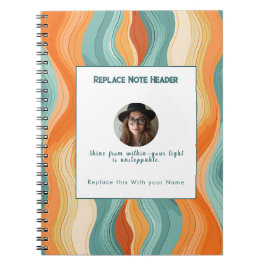 Caderno Espiral Padrão de Onda Laranja e Azul Personalizado 