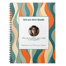 Caderno Espiral Padrão de Onda Laranja e Azul Personalizado 