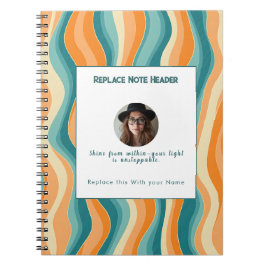 Caderno Espiral Padrão de Onda Laranja e Azul Personalizado 
