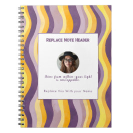 Caderno Espiral Padrão de Onda Lavanda e Amarelo Personalizado 