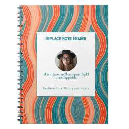 Caderno Espiral Padrão de Onda Personalizado em Azul Turquesa e La