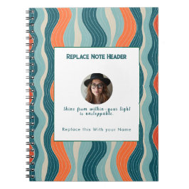 Caderno Espiral Padrão de Onda Personalizado em Turquesa e Laranja