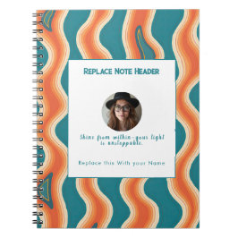 Caderno Espiral Padrão de Onda Personalizado em Verde-Azul e Laran