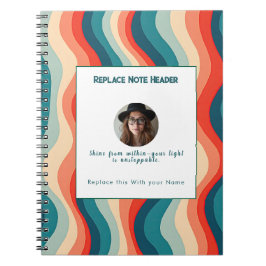 Caderno Espiral Padrão de Onda Personalizado em Verde-Azul e Laran