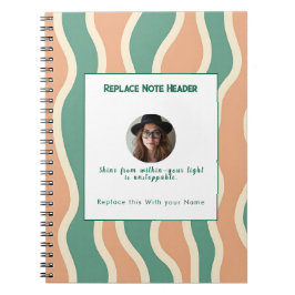 Caderno Espiral Padrão de Onda Verde e Laranja Personalizado 