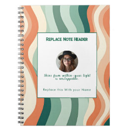 Caderno Espiral Padrão de Onda Verde e Laranja Personalizado 