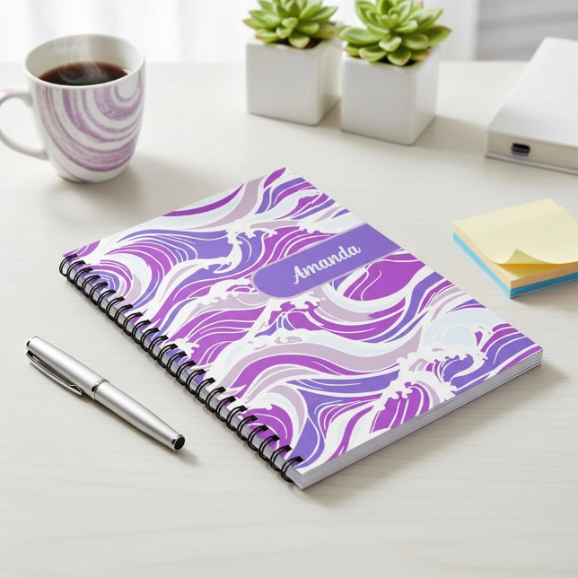 Caderno Espiral Padrão de Onda Violeta (Criador carregado)