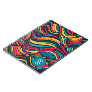 Caderno Espiral Padrão de Ondas de Abstrato personalizadas monogra