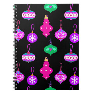 Caderno Espiral Padrão de Ornamento Antiquado em Rosa, Teal e Pret