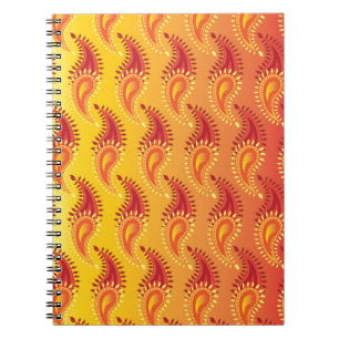 Caderno Espiral Padrão de Paisley Persa - Chama Laranja Oriental 