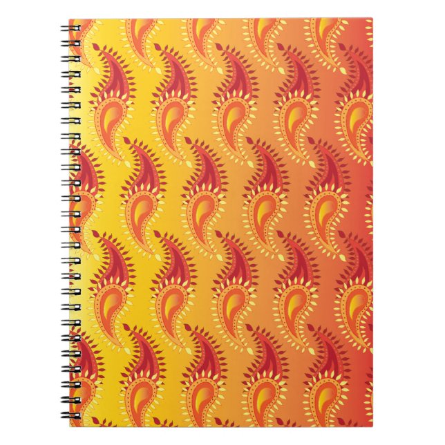 Caderno Espiral Padrão de Paisley Persa - Chama Laranja Oriental T (Frente)