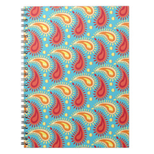 Caderno Espiral Padrão de Paisley Persa do Laranja-Turquesa Orien