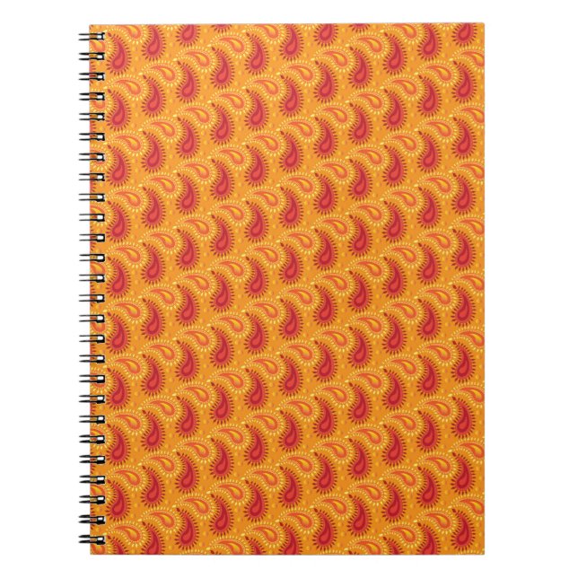 Caderno Espiral Padrão de Paisley Persa Laranja Oriental (Frente)