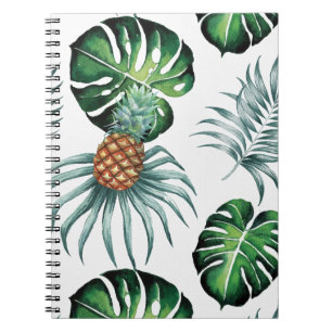 Caderno Espiral Padrão de Palmeira da Selva Tropical de Aquarela d