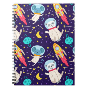 Caderno Espiral Padrão de Panda e Rato Astronauta para Crianças
