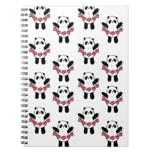 Caderno Espiral Padrão de Panda Fofo Segurando Corações