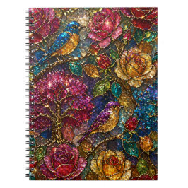 Caderno Espiral Padrão de Pássaros Florais da Galáxia