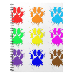 Caderno Espiral Padrão de Pata de Cachorro de Tinta