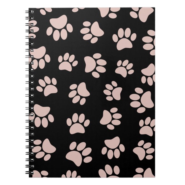 Caderno Espiral Padrão De Pata De Cachorro rosa Dourada E Preta (Frente)