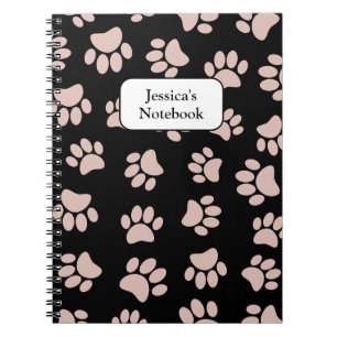 Caderno Espiral Padrão De Pata De Cachorro rosa Dourada E Preta