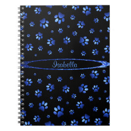 Caderno Espiral Padrão de pata de cão brilhante azul Monograma