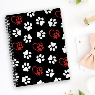 Caderno Espiral Padrão De Patas, Patas Brancas, Patas Vermelhas, C