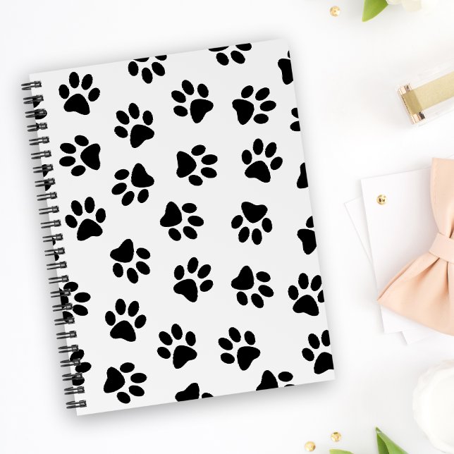 Caderno Espiral Padrão De Patas, Patas Cachorros, Patas Negras (Criador carregado)