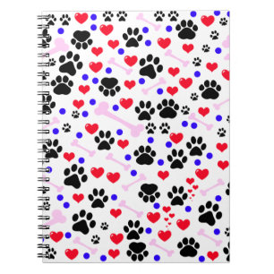 Caderno Espiral Padrão De Patas, Patas Cachorros, Patas Negras, Co