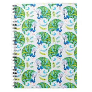 Caderno Espiral Padrão de Pavão e Penas