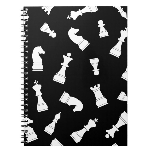 Caderno Espiral Padrão de Peça de Xadrez Preto e Branco (Frente)