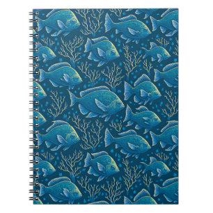 Caderno Espiral Padrão de Peixe Azul