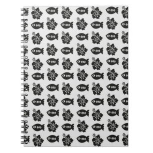 Caderno Espiral Padrão de Peixe Tiki Preto e Branco e Flor