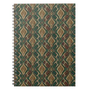 Caderno Espiral Padrão de Pele de Cobra Verde e Dourado - Estampa