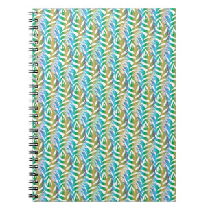 Caderno Espiral Padrão de pena divertida de turquesa de praia.