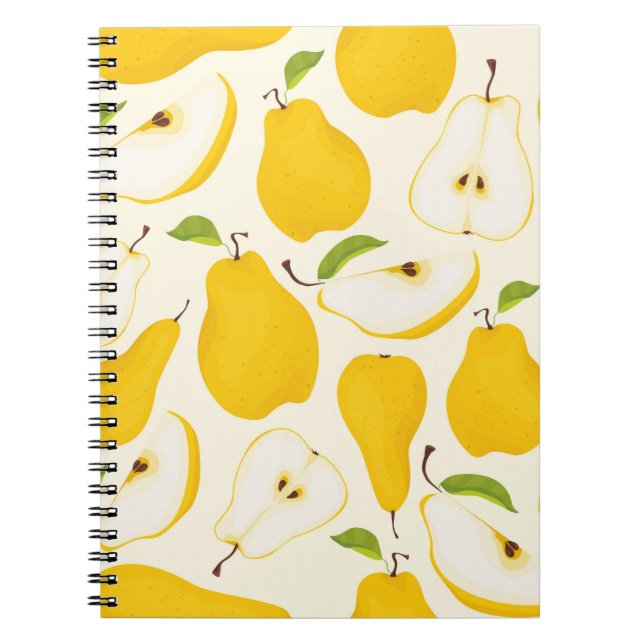 Caderno Espiral Padrão de pera sem costura. Diferentes peras, frut (Frente)