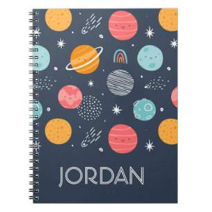 Caderno Espiral Padrão de planeta sorridente e bonito