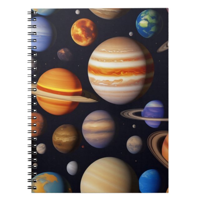 Caderno Espiral Padrão de Planetas (Frente)