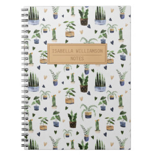 Caderno Espiral Padrão de Planta de Boho Potted Personalizado