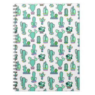 Caderno Espiral Padrão de Planta de Cactus Verde e Suculentos