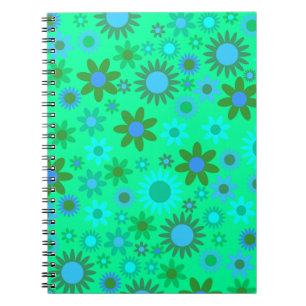 Caderno Espiral Padrão de Poder Floral Verde Brilhante