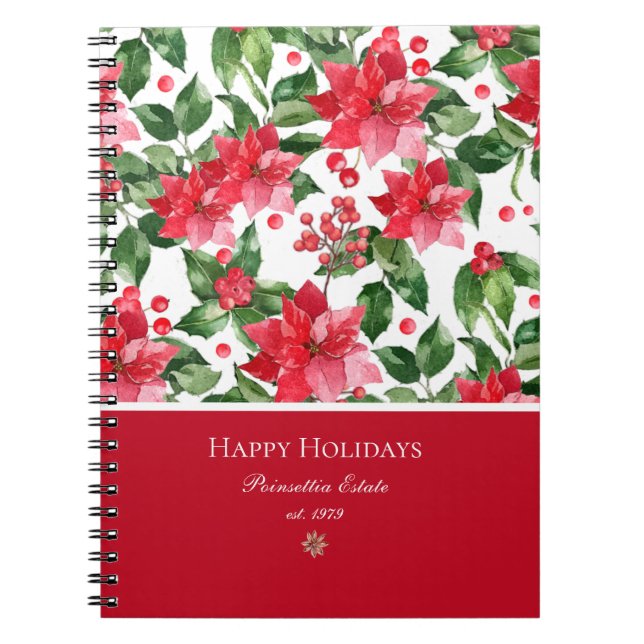 Caderno Espiral Padrão de Poinsettia Personalizada de Feriados de  (Frente)