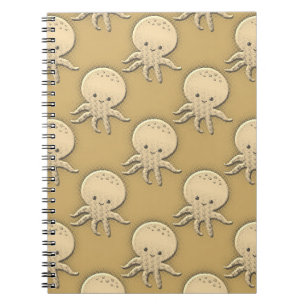 Caderno Espiral Padrão de polvo bebê em estilo retrô sépia