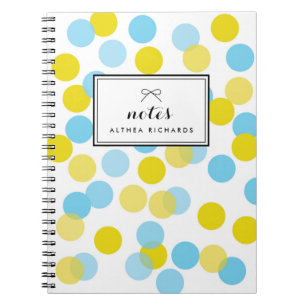 Caderno Espiral Padrão de Pontos de Confetti Amarelo e Azul Person