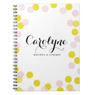 Caderno Espiral Padrão de Pontos de Confetti Rosa e Amarelo Person